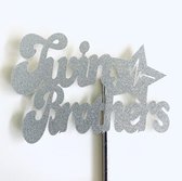 Taartdecoratie versiering| Taarttopper| Cake topper| Baby | Twin Brothers| Zilver glitter|14 cm| karton