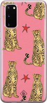 Samsung S20 hoesje siliconen - The pink leopard | Samsung Galaxy S20 case | zwart | TPU backcover transparant