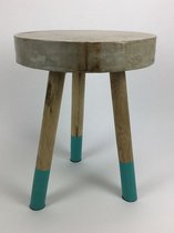 Kruk beton met houten poten Turquoise D 35 cm H 45 cm