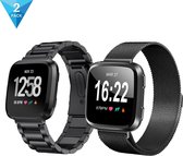 YONO RVS Schakel Bandje en Milanees Bandje Small - Fitbit Versa 2 (Lite) – Zwart – 2-Pack