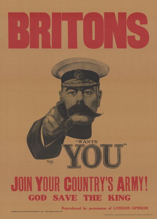 Affiche de propagande 'Britons Want You' - Première guerre mondiale - Lord Kitchener - Groot Bretagne - Publicité - Vintage - Rétro - 70x50cm Large