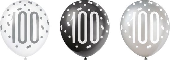 Ballonnen 100 Jaar Stippen Zwart 30cm 6st