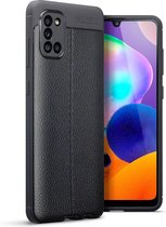Samsung Galaxy A31 hoesje - Gel case lederlook - Zwart - GSM Hoesje - Telefoonhoesje Geschikt Voor: Samsung Galaxy A31