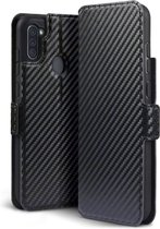 Samsung Galaxy M11 / A11 hoesje, MobyDefend slim-fit carbonlook bookcase, Zwart | GSM Hoesje / Telefoonhoesje Geschikt Voor: Samsung Galaxy M11