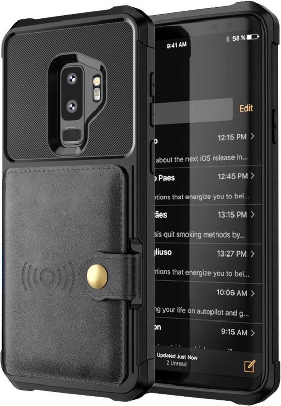 Snooze Dusver sigaar Samsung Galaxy S9 Plus Card Backcover - Zwart - Leren 3 in 1 Pasjeshouder -  Magnetisch | bol.com