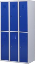 Lockerkast metaal met slot - 6 deurs 3 delig - Grijs/blauw - 180x90x50 cm - LKP-1007