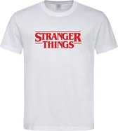 Wit T shirt met Rood Stranger Things tekst maat XXXL