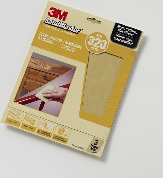 Feuilles de Papier de verre 3M™ SandBlaster ™, 69022, jaune, P320, 3  feuilles