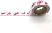 LeuksteWinkeltje decoratie masking / washi tape - Flamingo - 1.5 cm x 10 m - 1 stuks