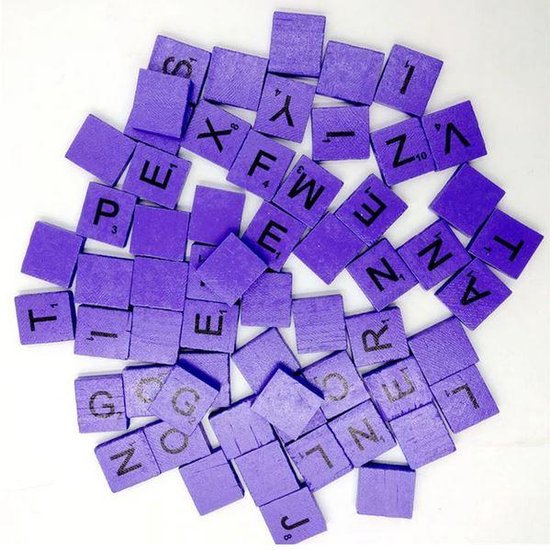 Afbeelding van het spel 100 stuks houten Scrabble letters paars