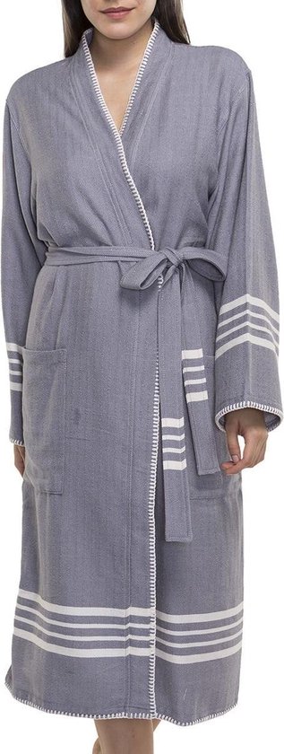 Hamam Badjas Krem Sultan Kimono Dark Grey - XS - unisex - hotelkwaliteit - sauna badjas - luxe badjas - dunne zomer badjas - ochtendjas
