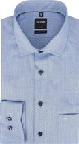 OLYMP Luxor Modern Fit overhemd - blauw met wit mini dessin (contrast) - Strijkvrij - Boordmaat: 46