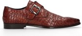 Black label - Heren - Cognac gespschoenen met crocoprint - Maat 46