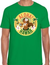 Hawaii feest t-shirt / shirt Aloha Hawaii voor heren - groen - Hawaiiaanse party outfit / kleding/ verkleedkleding/ carnaval shirt L