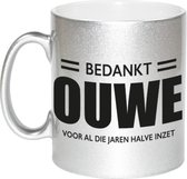 Bedankt ouwe voor de halve inzet pensioen mok / beker zilver afscheidscadeau 330 ml