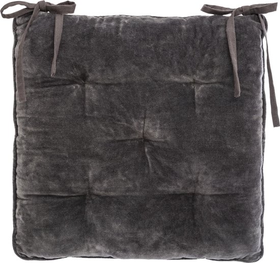 Coussin de chaise DELUXE Velours Grijs 38 x 38 cm - 2 rubans - Extra épais - Velours - Katoen