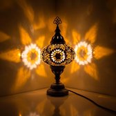 Mozaïek Lamp - Oosterse Lamp - Turkse Lamp - Tafellamp - Marokkaanse Lamp - Ø 19 cm - Hoogte 34 cm - Handgemaakt - Authentiek  - Geel & Bruin