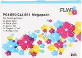 FLWR - Inktcartridge / PGI-550 / CLI-551 6-Pack Zwart en Kleur - Geschikt voor Canon