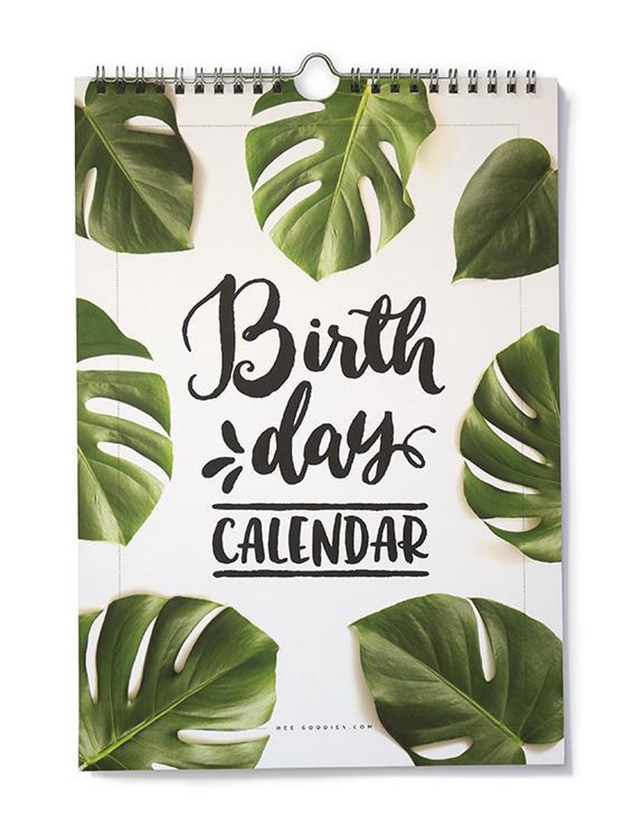 Verjaardagskalender geen jaartal botanisch natuur tropische bladeren met inspirerende quotes