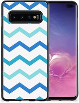Coque arrière en Siliconen Samsung Galaxy S10 + coque de téléphone avec bord noir Zigzag Blauw