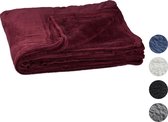 Relaxdays 1x fleece deken 200x220 cm - plaid - bank kleed - polyester - xxl - bordeaux