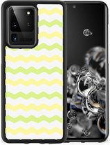 GSM Hoesje Geschikt voor Samsung Galaxy S20 Ultra Siliconen Back Cover met Zwarte rand Waves Yellow