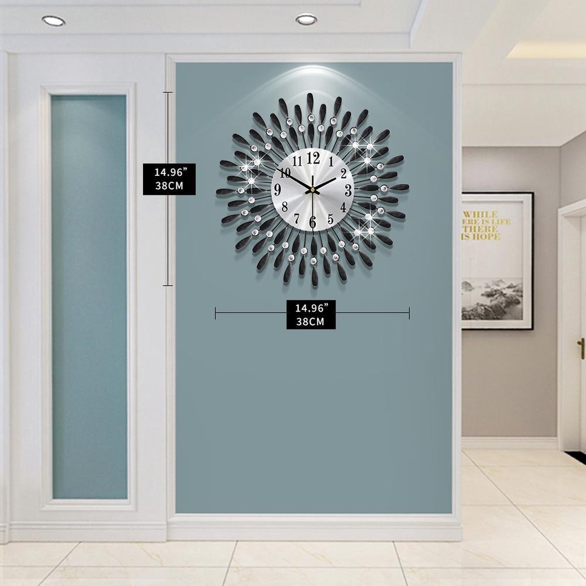 Wandklokken Modern en modieus 3D Groot formaat digitale wandklok, stille veegseconden, zilver rond 20 inch, eenvoudige woonkamer studeerkamer slaapkamer decoratie vergade