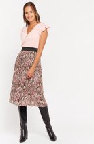 LOLALIZA Midi rok met python en bloemenprint - Roze - Maat XL