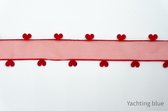 Sierband rood -  hartjes - fournituren - lengte 2 meter - lint - stof - afwerkband - satijn band - naaien - decoratieband - valentijn -