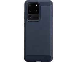 BMAX Carbon soft case hoesje geschikt voor Samsung Galaxy S20 Ultra / Soft cover / Telefoonhoesje / Beschermhoesje / Telefoonbescherming - Blauw
