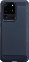 BMAX Carbon soft case hoesje voor Samsung Galaxy S20 Ultra / Soft cover / Telefoonhoesje / Beschermhoesje / Telefoonbescherming - Blauw