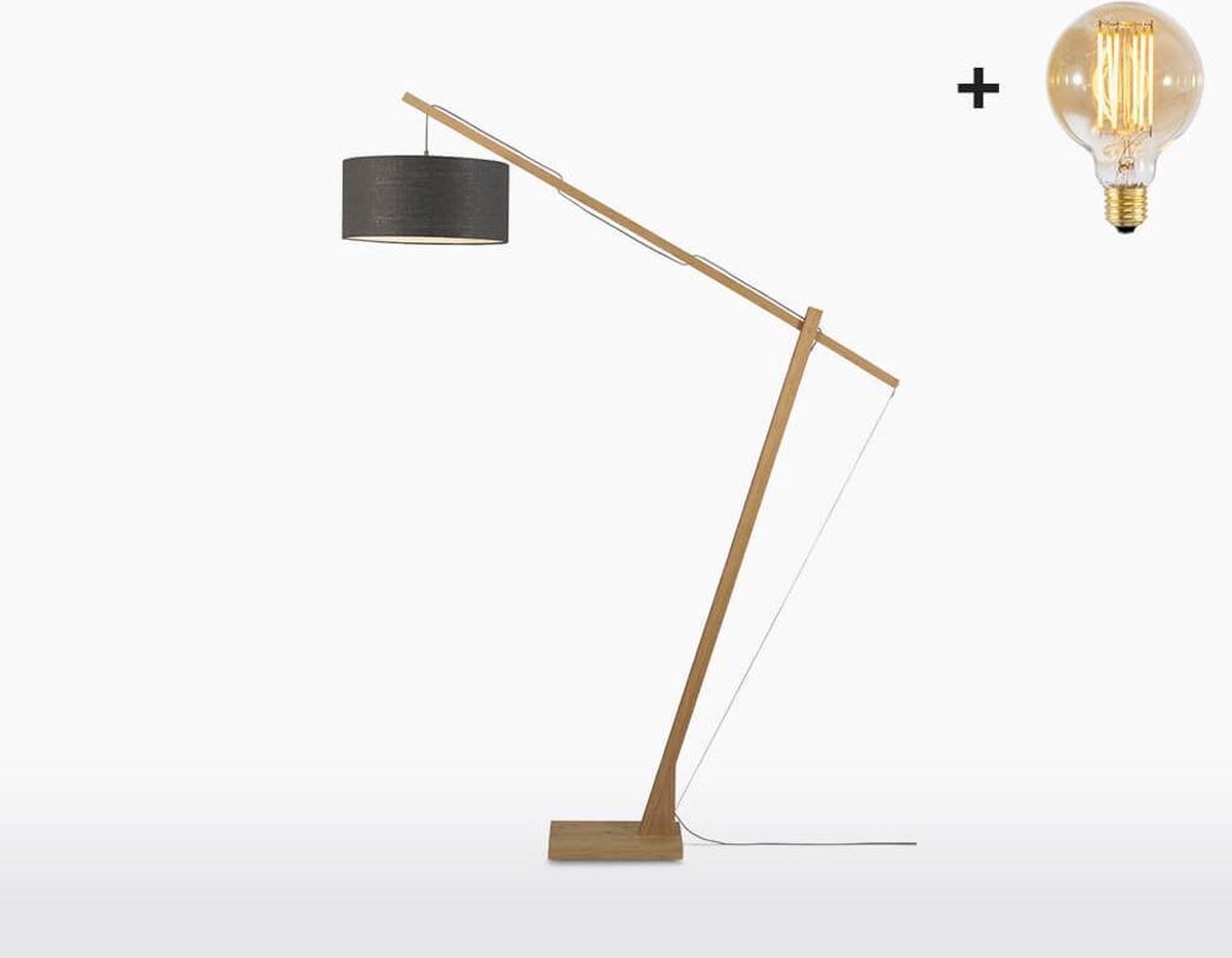 Vloerlamp - MONTBLANC - Bamboe Voetstuk (h. 220 cm) - Donkergrijs Linnen - Met LED-lamp
