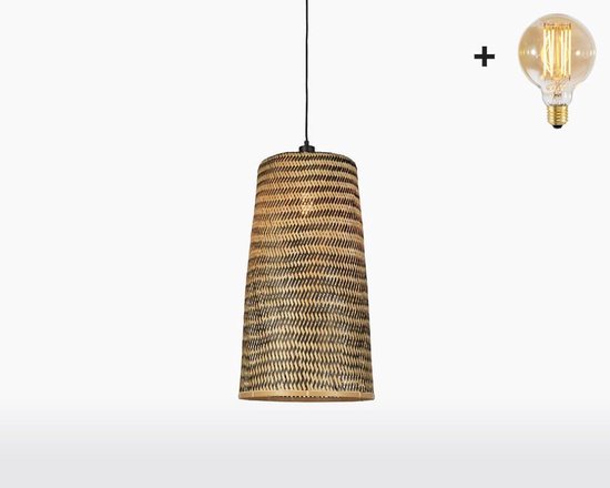 Hanglamp - KALIMANTAN - Naturel/Zwart Bamboe - Koker - Large - Met LED-lamp