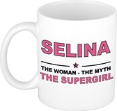 Naam cadeau Selina - The woman, The myth the supergirl koffie mok / beker 300 ml - naam/namen mokken - Cadeau voor o.a verjaardag/ moederdag/ pensioen/ geslaagd/ bedankt