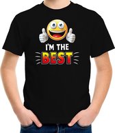 Funny emoticon t-shirt im the best zwart voor kids M (134-140)