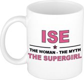 Naam cadeau Ise - The woman, The myth the supergirl koffie mok / beker 300 ml - naam/namen mokken - Cadeau voor o.a verjaardag/ moederdag/ pensioen/ geslaagd/ bedankt