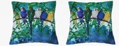 Set de 4x coussins décoratifs vivants imprimé perruches 35 x 35 cm - Coussin animal imprimé Vogel - Accessoires chambre enfant