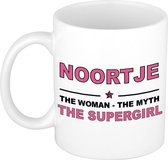 Naam cadeau Noortje - The woman, The myth the supergirl koffie mok / beker 300 ml - naam/namen mokken - Cadeau voor o.a verjaardag/ moederdag/ pensioen/ geslaagd/ bedankt
