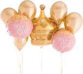 Luxe Grote Geboorte Folie ballonnen set Meisje | It's a Girl - Baby | 9 stuks | 18 inch | Kroon | Babyshower - Kraamfeest - Decoratie - Feest - Kraamtijd - Kraamborrel - Versiering | Rose - Wit – Metallic - Goud - Dochter - Zusje
