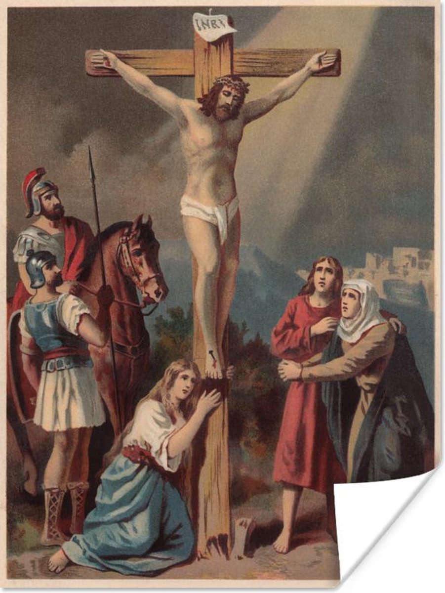 Illustratie Van Jezus Christus Aan Het Kruis Poster 120X160 Cm - Foto Print  Op Poster... | Bol.Com
