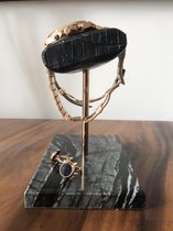 Watch Stand / Display / Horlogestandaard - Grijs Marmer, Rosegouden Standaard, CROCODILE Kalfsleer