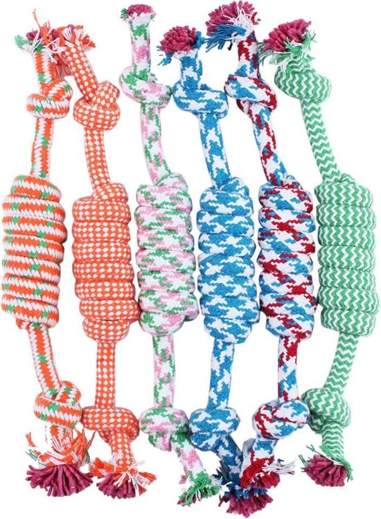 Hondenspeelgoed touw - blauw / rood / groen / oranje - bijten - sterk - interactief - kauwen - trainen - puppy - hond - 25 cm - per stuk
