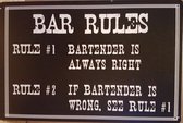 Bar Rules Always Right Reclamebord van metaal METALEN-WANDBORD - MUURPLAAT - VINTAGE - RETRO - HORECA- BORD-WANDDECORATIE -TEKSTBORD - DECORATIEBORD - RECLAMEPLAAT - WANDPLAAT - NO