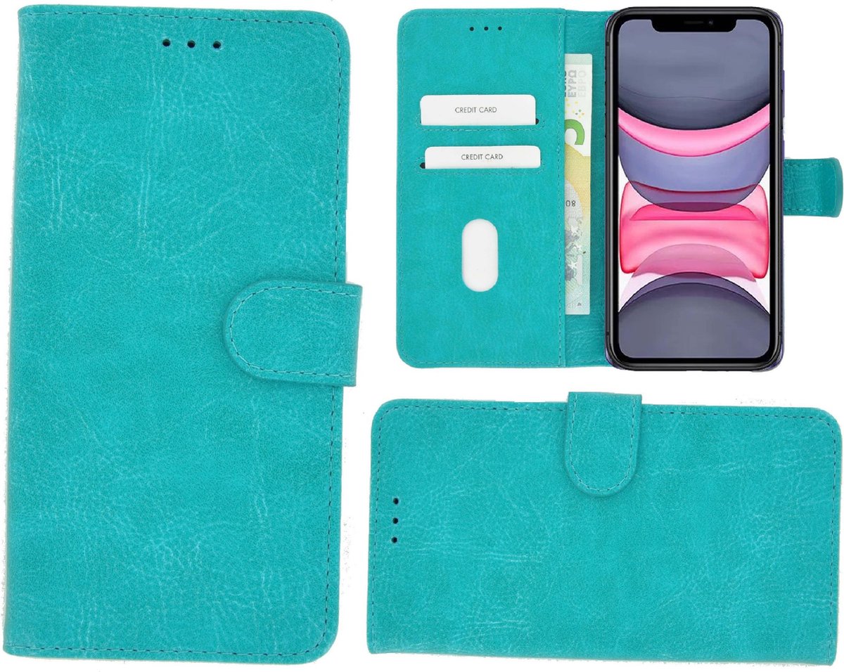 Geschikt voor iPhone 12 Hoesje - Book Case Wallet Turquoise Cover