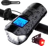 Seidon™ - Fietslamp - Fietsverlichting - Fietslampjes - Fiets Snelheidsmeter - LED Display - Klok - Fietsbel