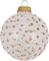 Witte en Transparante Kerstballen 7 cm met gouden glitter stippen - doosje van 4