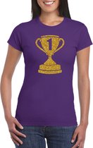 Gouden kampioens beker / nummer 1  t-shirt / kleding - paars - voor dames - Nr.1 - kampioens shirts / winnaars / outfit XL