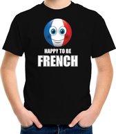 Frankrijk Emoticon Happy to be French landen t-shirt zwart kinderen M (134-140)