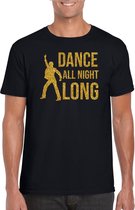 Gouden muziek t-shirt / shirt Dance all night long - zwart - voor heren - muziek shirts / discothema / 70s / 80s / outfit L