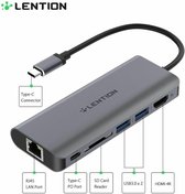 Lention - USB-C Mega 6 in 1 Hub - 2X USB 3.0 - 4K HDMI Input - Internetkabel/Ethernet Input - SD Kaart - Type-C Oplaadpunt - CB-TP-C68